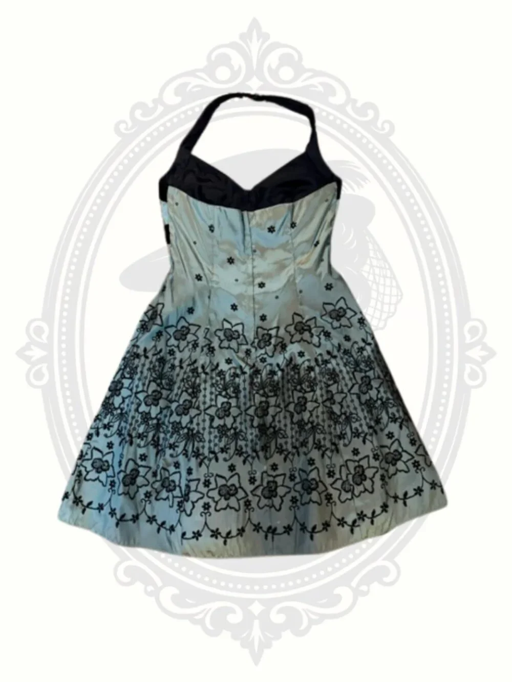 Roberta Girls Sage Green Black Embroidered Halter Party Dress Size 7/8
